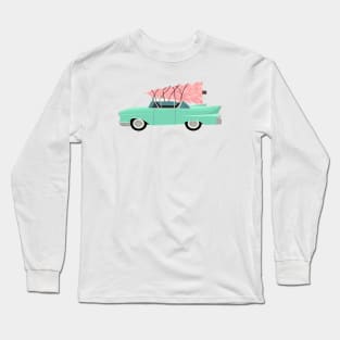 Aqua car with pink Christmas tree Long Sleeve T-Shirt